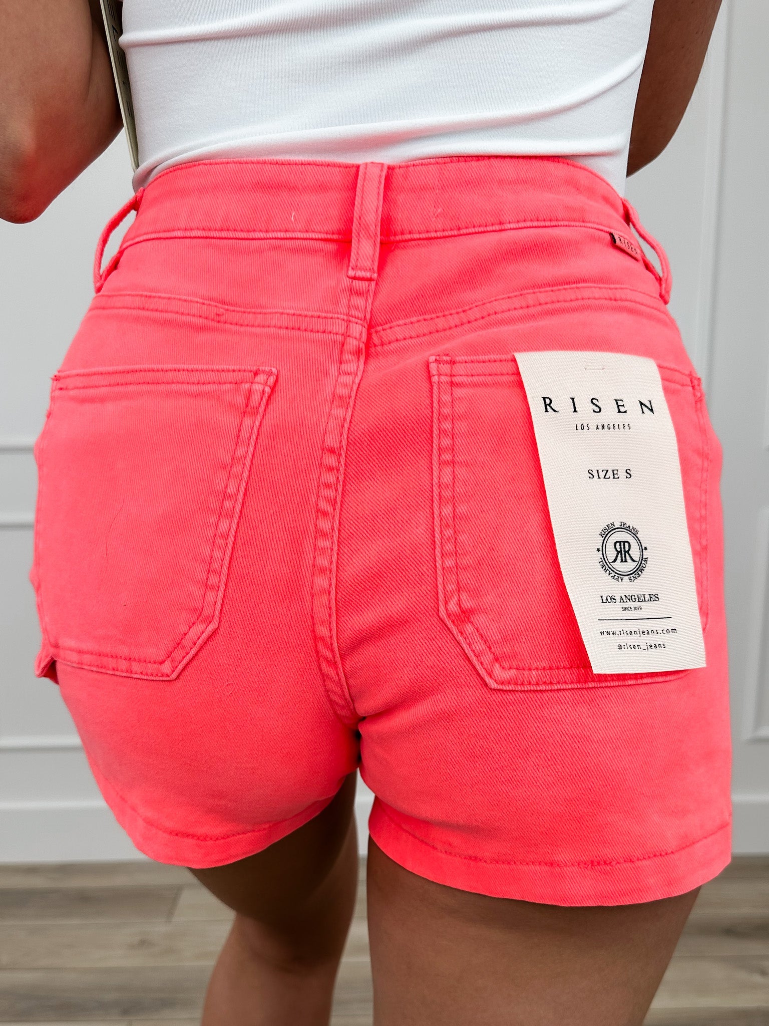 Risen Misty High-Rise Denim Shorts - Coral (Non-Distressed)