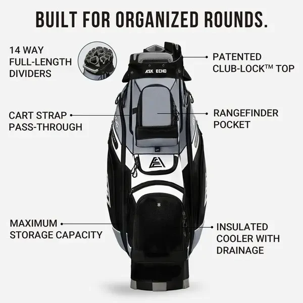 Golf T-LOCK Cart Bag 14 Way Organizer Dividers Quiet Golf Bag