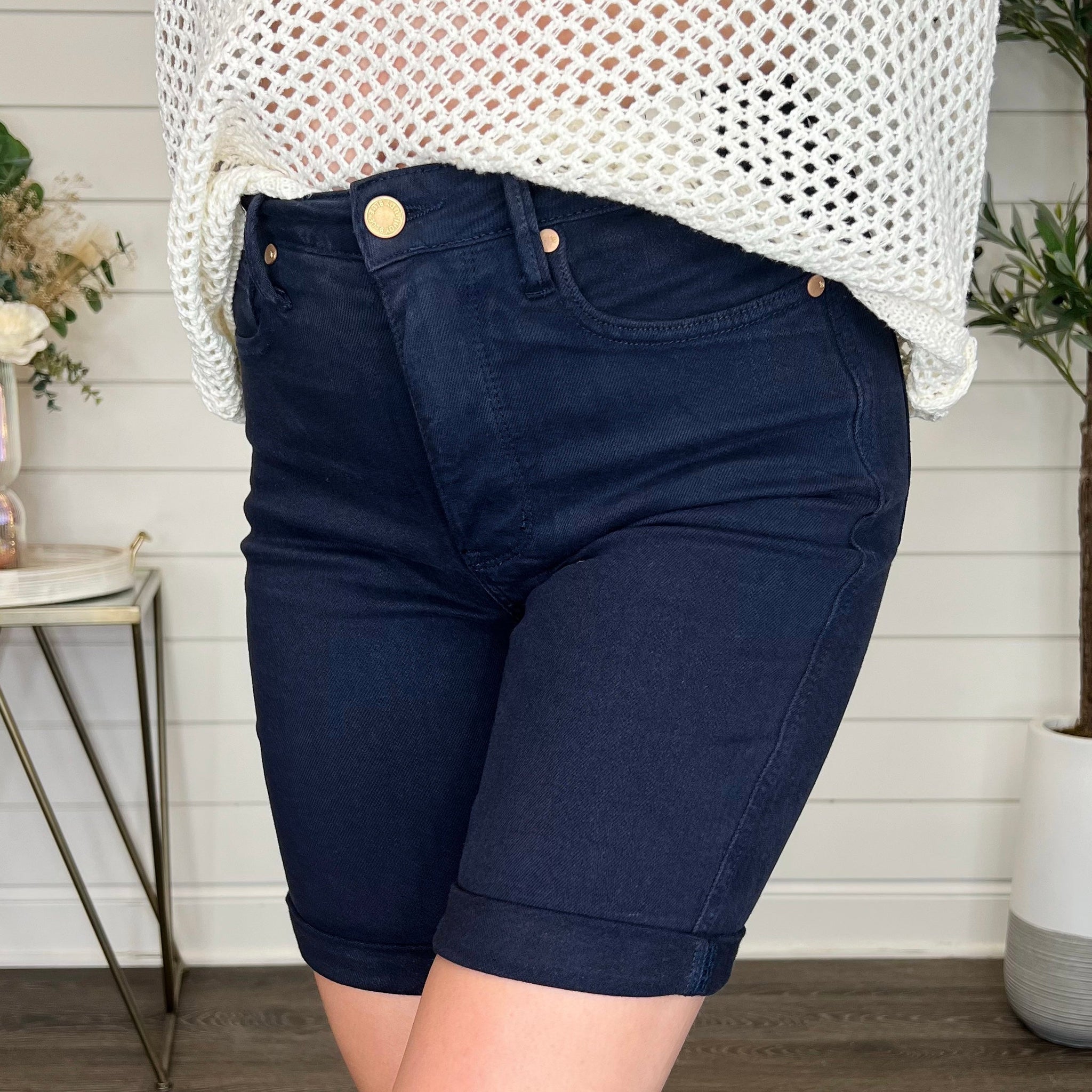 Judy Blue Tess Tummy Control High-Rise Navy Bermuda Shorts