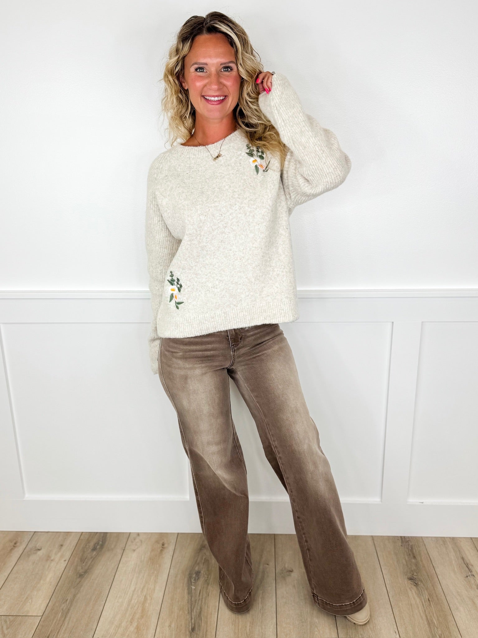 Judy Blue Claire High-Rise Criss Cross Waist Retro Wide Leg Mocha Jeans