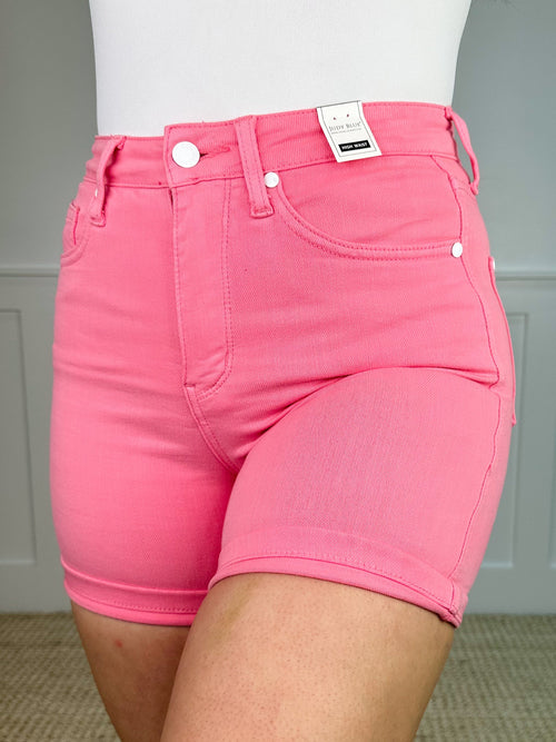 Judy Blue Gemma Tummy Control Denim Shorts - Pink (Non-Distressed)