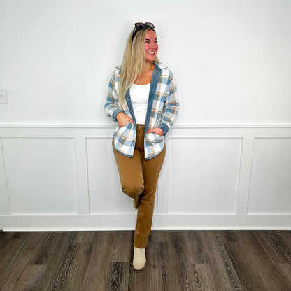 Risen Belle High-Rise Raw Hem Straight Leg Brown Jeans