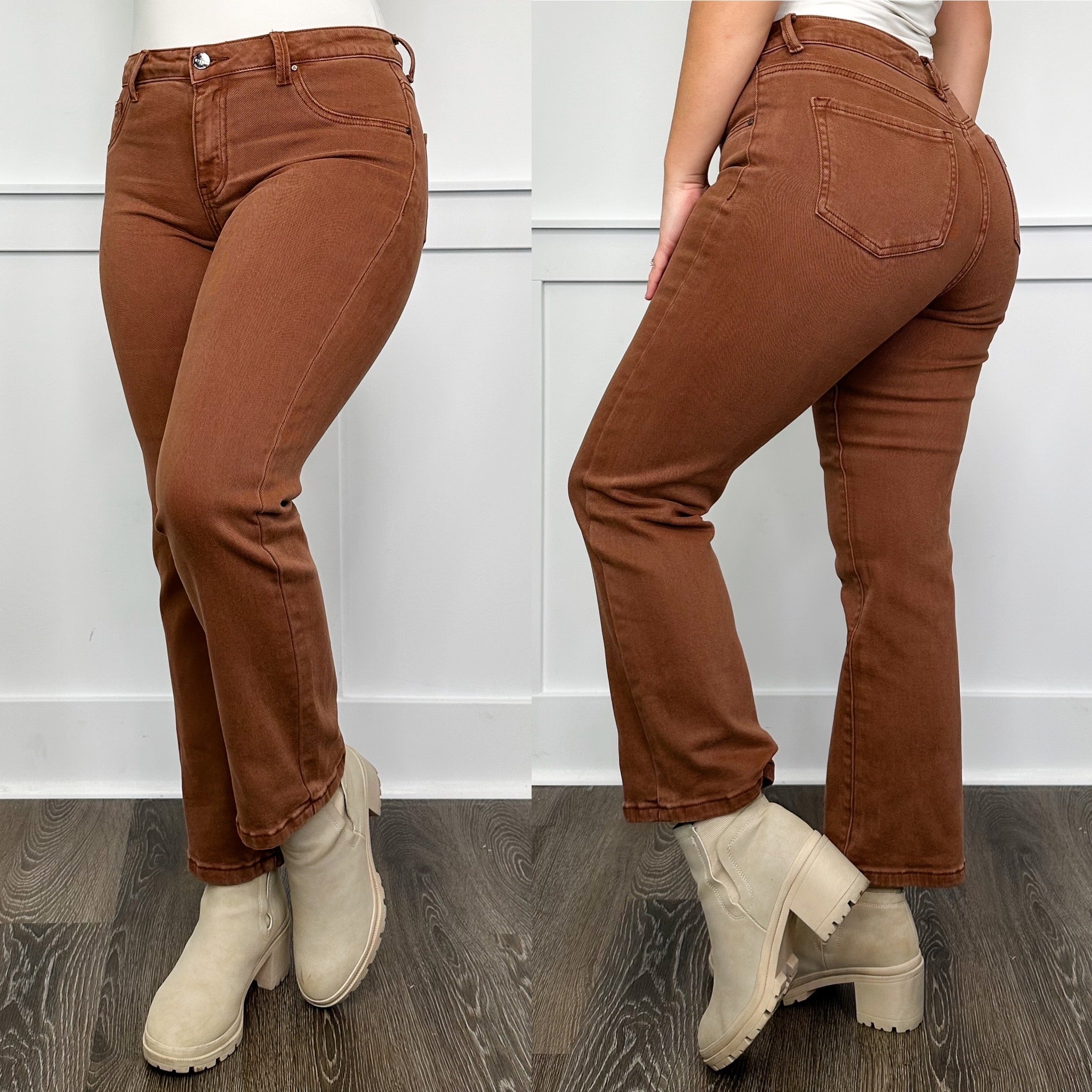 Risen Alyson Mid-Rise Straight Leg Brown Jeans