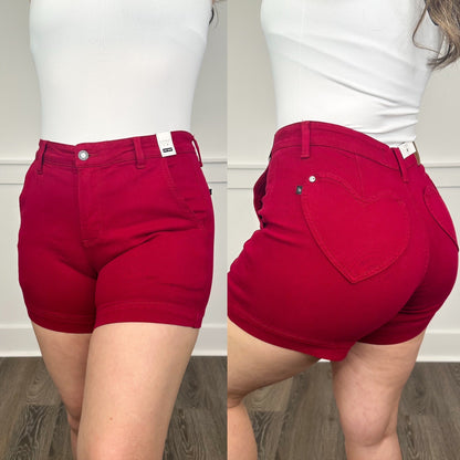 Judy Blue Aleah Tummy Control High-Rise Wine Shorts