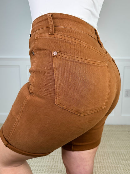 Judy Blue Tess Tummy Control Bermuda Denim Shorts - Brown (Non-Distressed)