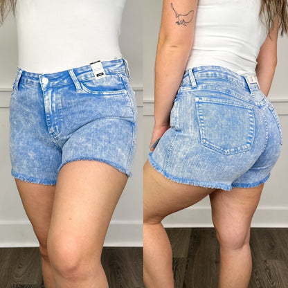 Judy Blue Bliss Mid-Rise Fray Hem Acid Wash Shorts