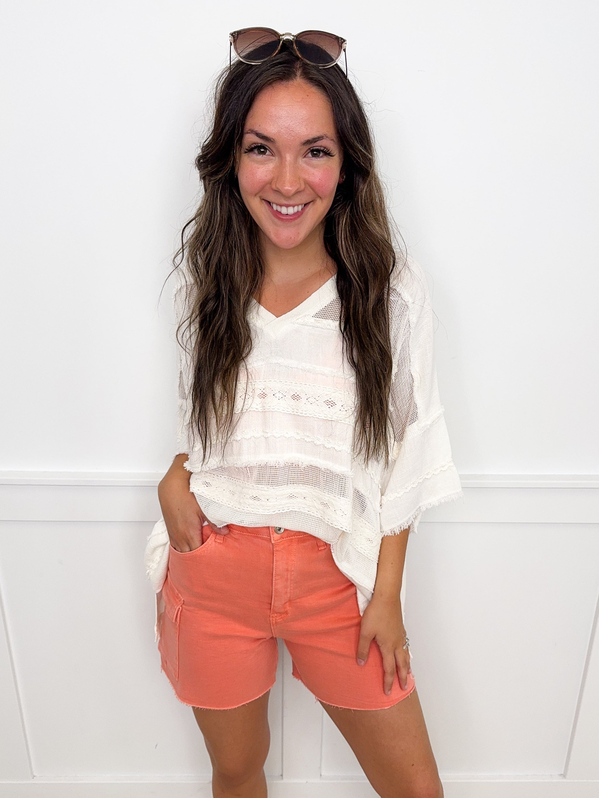 Saige Alessia High-Rise Raw Hem Cargo Shorts - 3 colors!