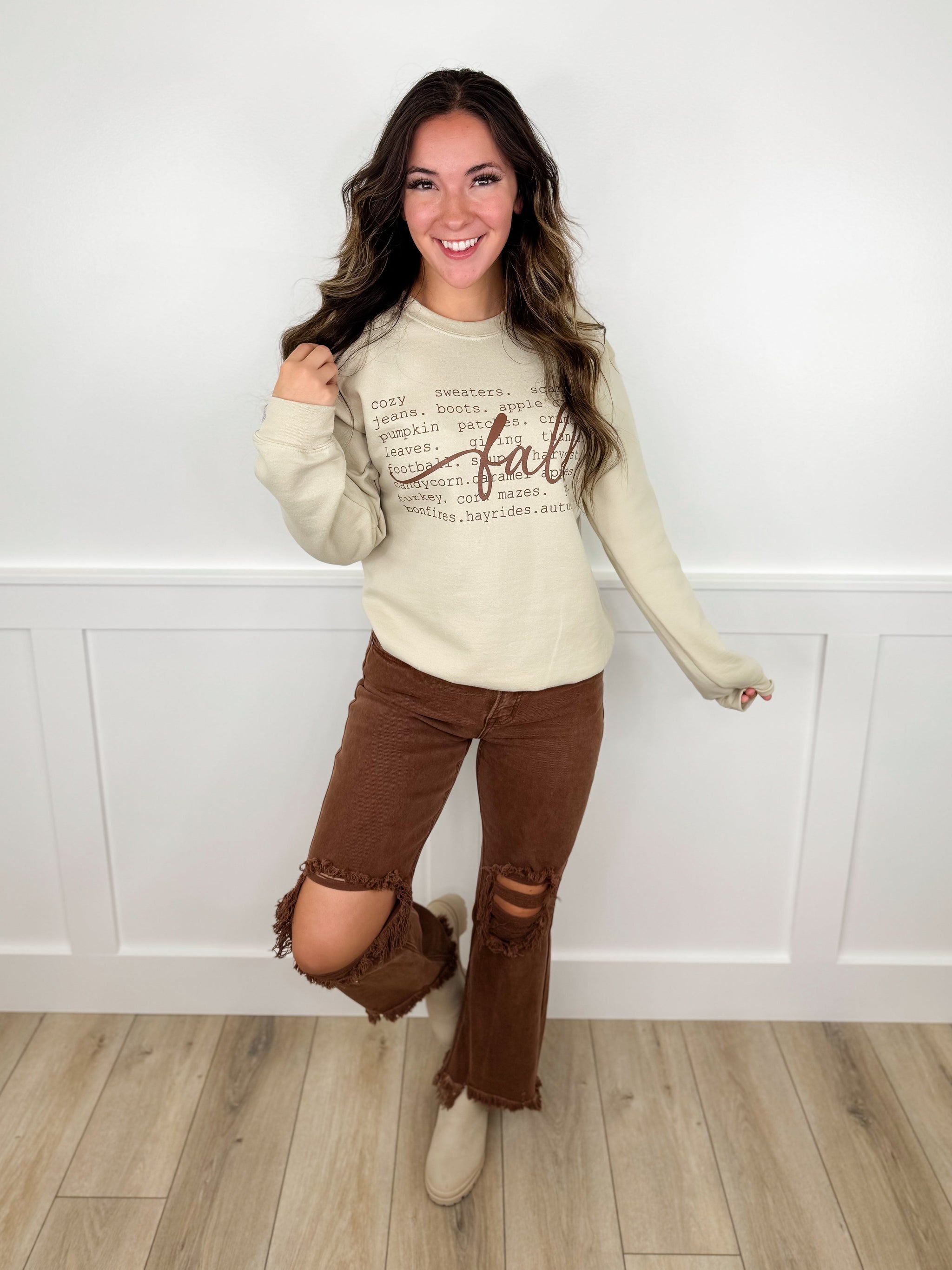 Risen Sabrina Distressed High-Rise Straight Leg Crop Espresso Jeans