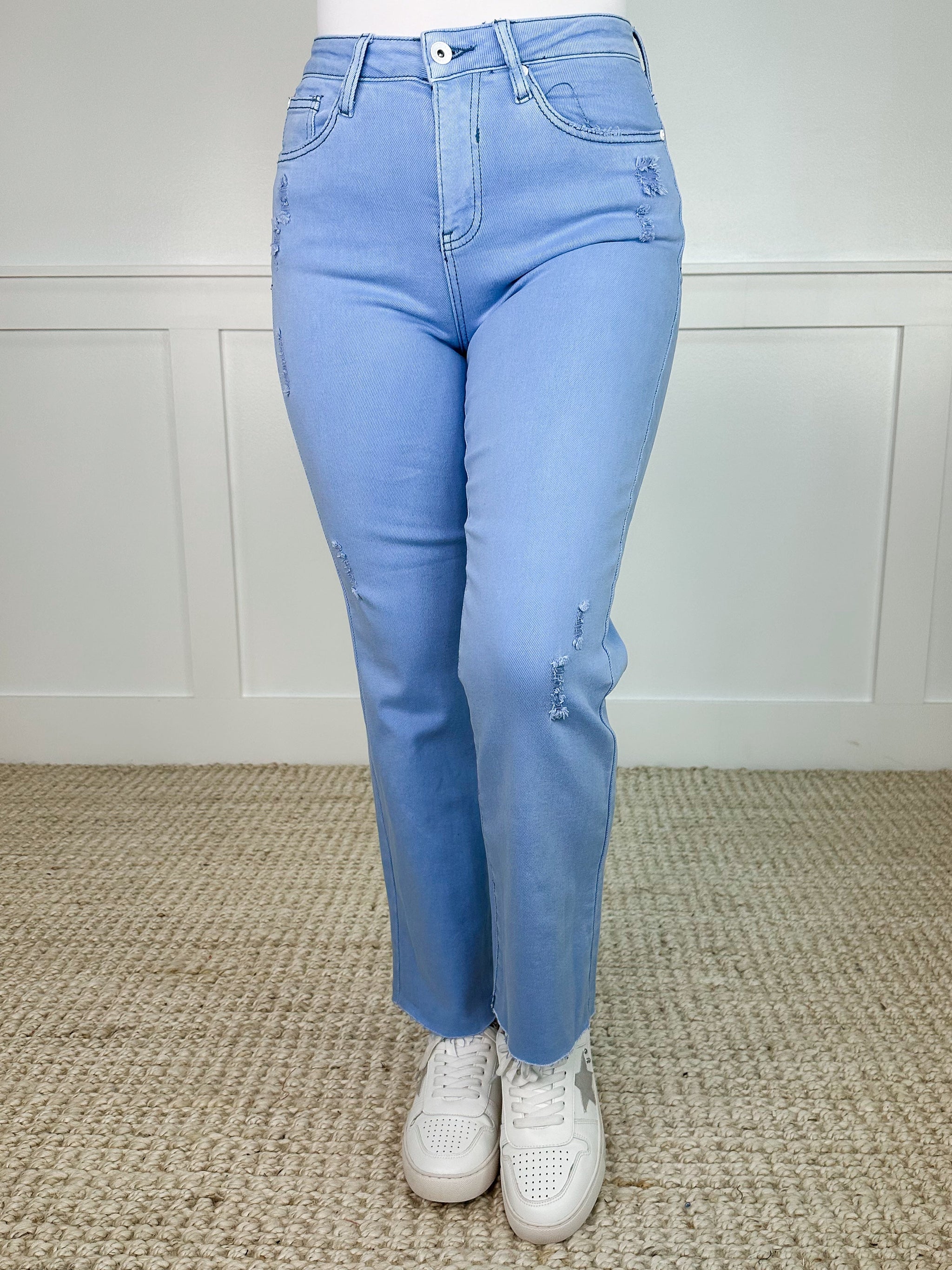 Saige Girl You Look Cute Distressed High-Rise Raw Hem Sky Avery Mae Dad Jeans