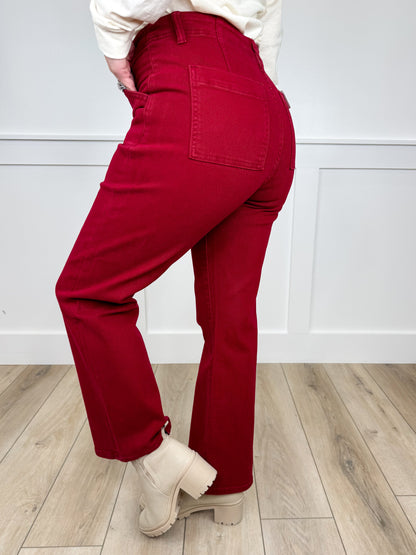 Risen Faith High-Rise Ankle Flare Wine Jeans